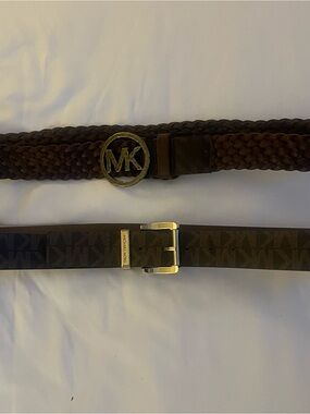 Michael Kors Brown Braided Belt with MK Logo Buckle